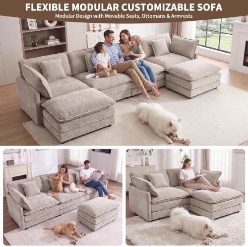 Tmsan 76.7" Cloud Loveseat Couch with Ottoman, Small L Shape Sectional Sofa