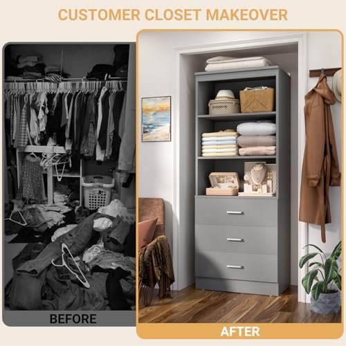Aheaplus 23.6" Closet Drawers System, Closet System with 3 Drawers, Grey
