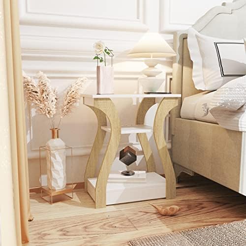 End Tables Living Room, End Table with Charging Station,White&Oak