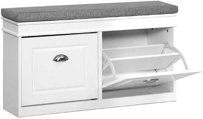 Artiss Shoe Storage Bench, White Shoe Bench with 2 Flip Drawers Cabinet Rack Organiser Drawer Organizer Holder Display Closet Stand Furniture, for Home Living Room Hallway Entryway Front Door Entrance