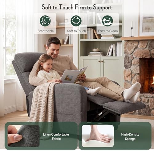 Recliner Chair, Recliner Sofa Fabric for Adults, Recliners Home Theater Seating with Lumbar Support, Reclining Sofa Chair for Living Room, Ash
