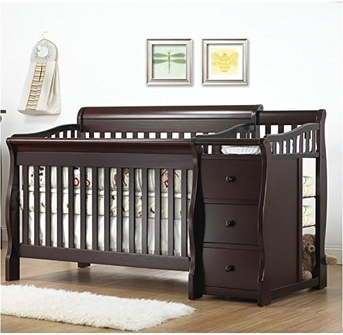 Pemberly Row 73" x 35" 4-in-1 Convertible Crib and Changer Set, Solid Wood Construction, JPMA Certified, Espresso