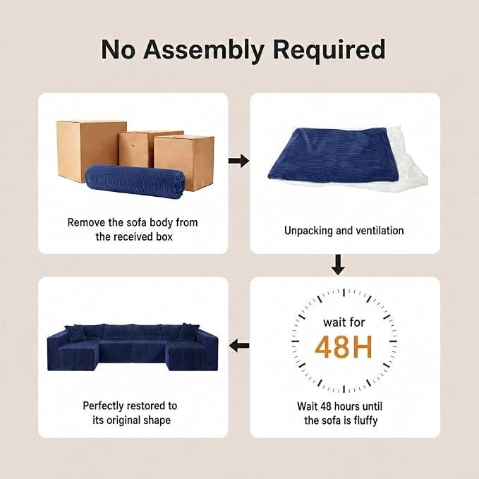 Claiks 128" Modular U Shaped Couch, Sectional Deep Seat Sofa with Pet Stair, Blue