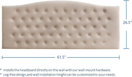 24KF Upholstered Tufted Button Wall Mounted Velvet Headboard,Comfortable Fashional Headboard Queen/Full Size,6058-Q-Taupe
