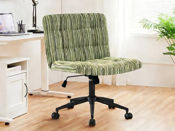 Furnimart 360° Swivel Criss Cross Desk Chair Extra-Thick Cushion, Premium Chenille Cross Legged Chair with Wide Seat & Wheels, Comfy Armless Home Office Chair for Bedroom, Vanity, Sturdy (Green)