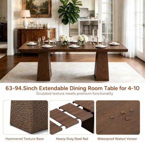 9 Piece Extendable Dining Table Set with 8 Velvet Chair,3 Adjustable Length