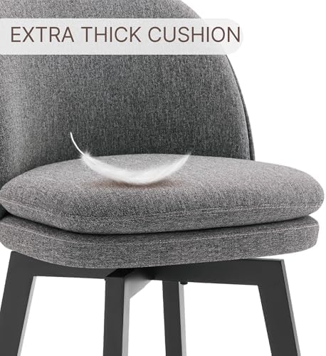 KISLOT Counter Height Barstools 26 inch Upholstered Swivel Bar Stools with Back and Wood Legs for Kitchen Island,Set of 2,Dark Grey Fabric-Armless