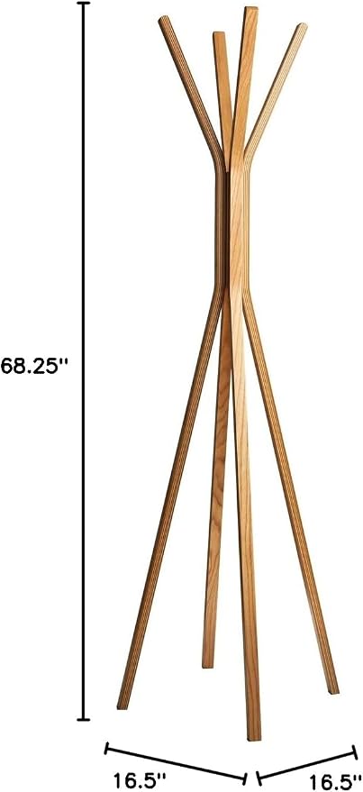 Adesso Toby Coat Rack with Natural Oak Finish – Space-Saving Entryway Organizer Perfect for Coats, Bags, Purses and Hats – 6 Hooks, 68.25" Tall