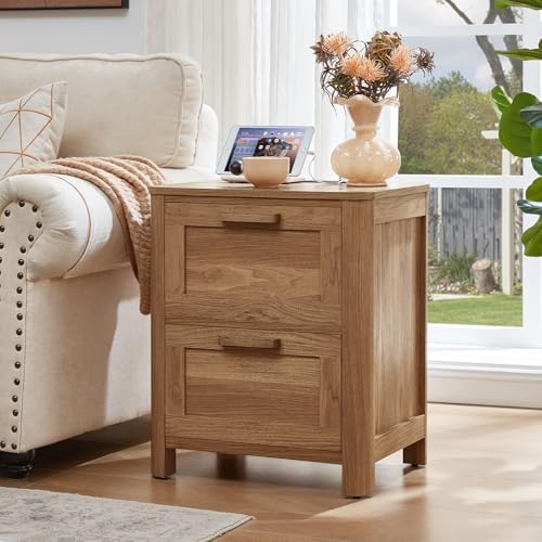 Joaxswe Farmhouse Nightstand with Charging Station, Brown