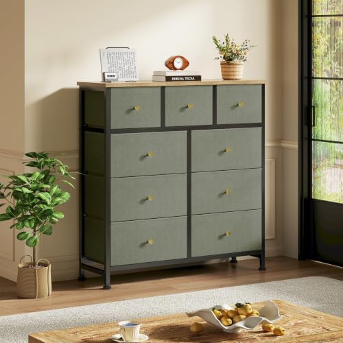 DUMOS 9 Drawer Dresser for Bedroom, Storage Organizer Chest of Drawers