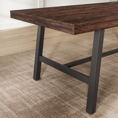 Garvee 79" Modern Dining Table, Large Kitchen Table, Dark Rustic Birch