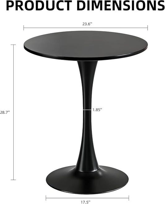 Round Dining Table, 24" Circle Tulip Table with Thickened Tabletop & Metal Pedestal, Mid Century Modern Bistro Table for Kitchen, Small Places, Living Room, Cafe (Black)