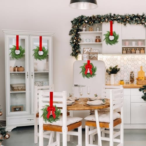 Knitgrip 12 Pcs 7.87" Mini Christmas Cabinets Wreaths with Velvet Ribbon