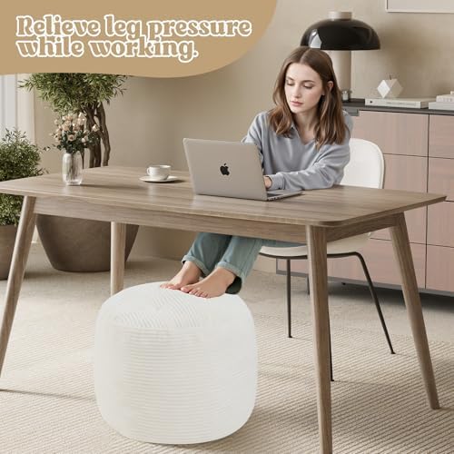 MeMoreCool Round Pouf Ottoman 20x15 Inch, Corduroy Floor Footstool, Beige