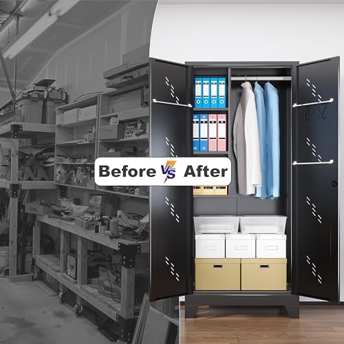75" Metal Storage Cabinet with Lock, Heavy-Duty Steel Tool Cabinet
