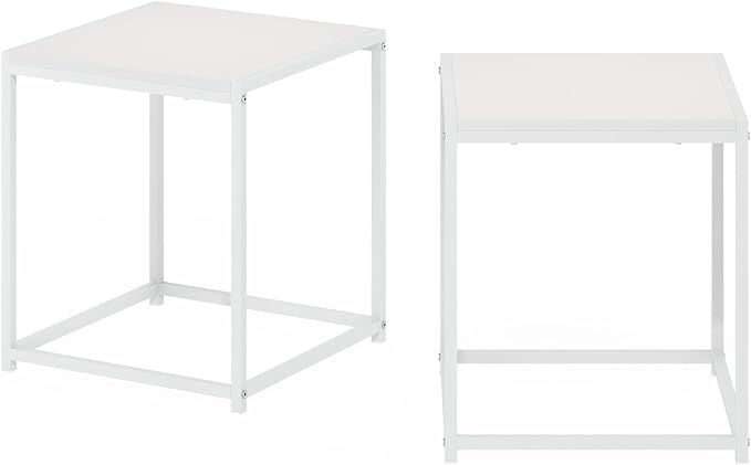 Furinno CAMNUS Side Table Set of 2, Metal Frame End Table, Square Open Frame Night Stand, Bedside Table, Easy Assembly, for Living Room, Bedroom, Solid White