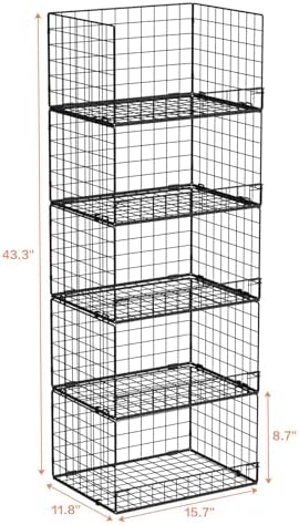 5-Tier Stackable Closet Organizers and Storage Shelves, Closet Shelf Organizer Basket Bins, Foldable Sweater Storage for Closet Organizer System, Black(Patent 30022416)