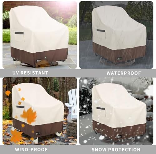 Outdoor Swivel Chair Covers Waterproof 2 Pack, Outdoor Chair Covers Patio Furniture Cover for Deck Patio Swivel Chair Heavy Duty, 35 W x 37 D x 36 H inches Beige and Brown