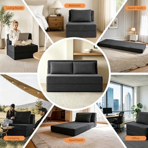 Folding Sofa Bed, Convertible Sleeper Chair Bed with Pillow