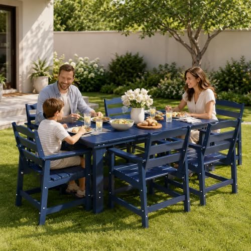 THOEOE Outdoor Dining Table, Rectangular Dining Table for 5-7 Navy Blue
