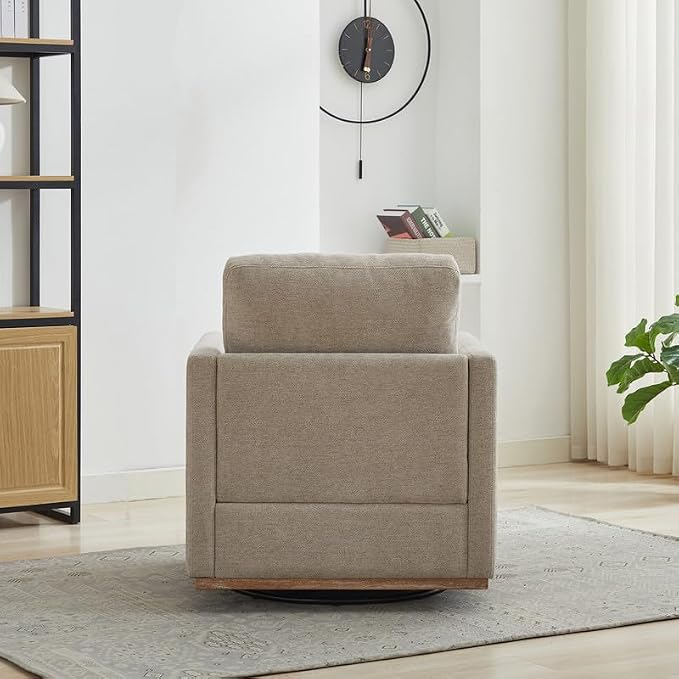 Swivel Accent Chair, 360 Degree Square Swivel Chair for Living Room, Mid Century Modern Upholstered Barrel Chair,Comfy Sofa Armchairs for Bedroom,Nursery,Chenille, Taupe