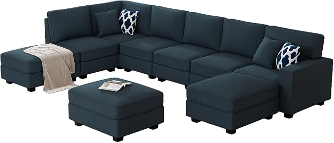 Legend Vansen Oversized Modular Sectional Sofa,U/L‑Shaped Reversible Couch with Ottoman,Deep Seat Plush Polyester Sofa for Living Room,9‑Seater,Charcoal
