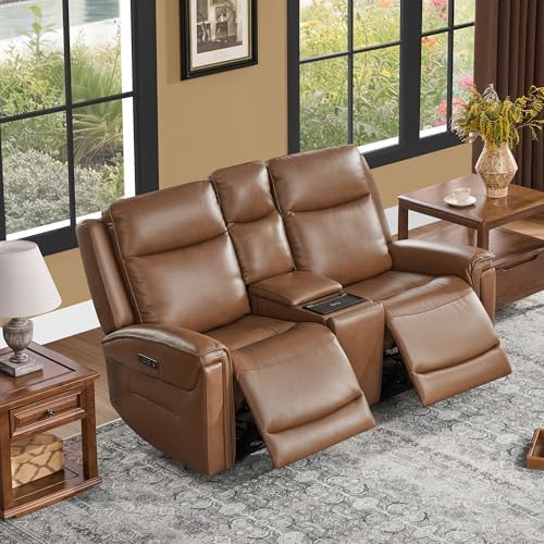 Watson & Whitely Recliner Sofa 3 Seat & Loveseat with Console, Saddle Brown