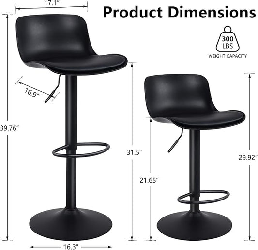 Kidol & Shellder Bar Stools Set of 4 Adjustable Swivel Counter Height Stools, Modern PU Leather Upholstered with Back Solid Color Barstools for Kitchen Island Black