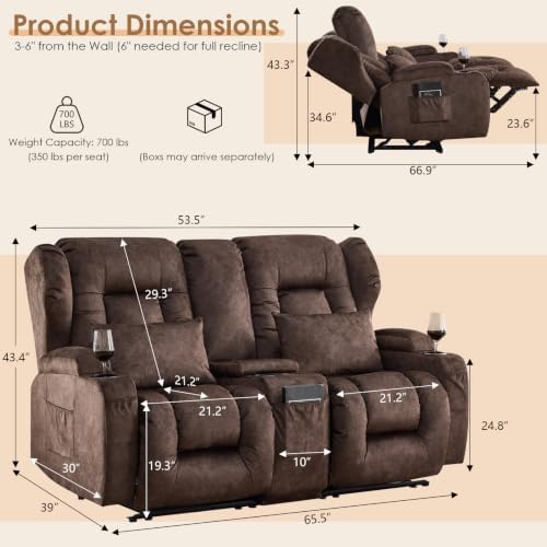 SAMERY 65" RV Loveseat Recliner Sofa, Manual Reclining Loveseat