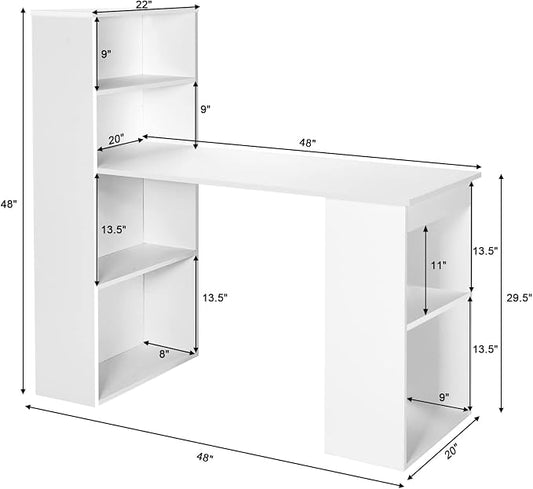 Tangkula White Computer Desk with Bookshelf, Writing Study Desk with Storage Shelves & CPU Stand, Modern Compact Computer Workstation for Home & Office, Space-Saving Design