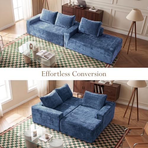 Vesgantti 95" Boneless Couch, L-Shape Sectional with Right Chaise, Blue