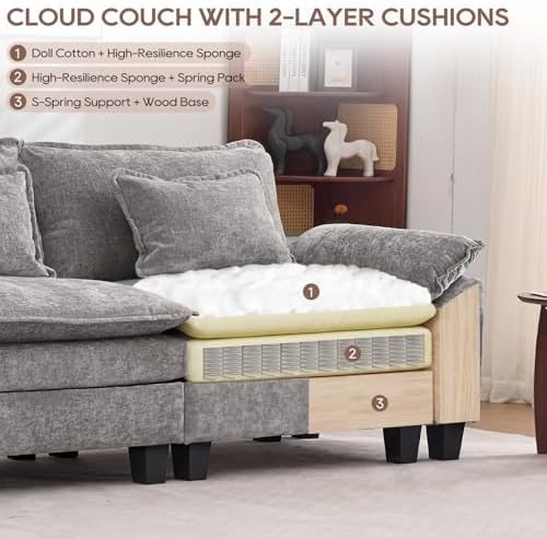 IPKIG 82.6" Modular Sectional Cloud Couch, Modern Sofa with 2 Ottomans