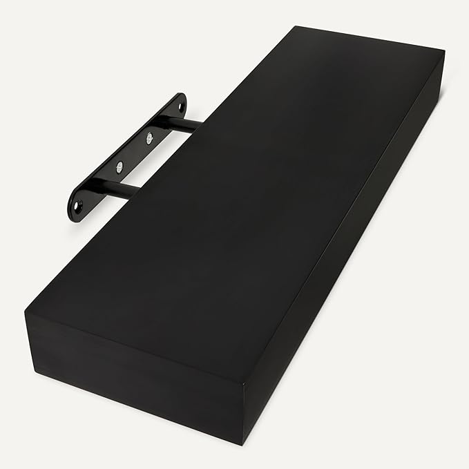 Amazon Basics Wood Floating Wall Shelves, 3-Pack, Black, 15.8" x 5" x 1.8"