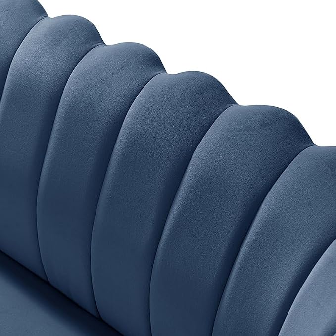 Velvet Upholstered Loveseat Sofa with Gold Metal Legs, Modern Comfy Small Love Seat with Flower Shaped Back, 2-Seater Sofa Accent Couch for Living Bedroom Leisure Areas, Slate Blue