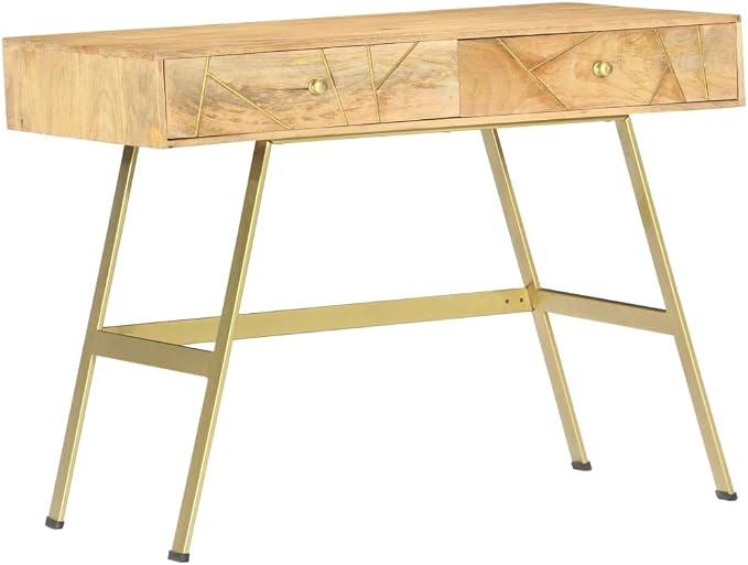 vidaXL Writing Desk, Computer Desk with Storage Drawers, Console Table with Steel Legs for Living Room Hallway, Modern Style, Solid Wood Mango