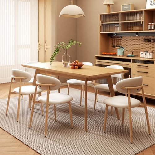 Upholstered Dining Chairs Set of 6 Mid-Century Modern Kitchen & Dining Room Chairs with PU Leather Seat and Backrest Ergonomic Sillas de Comedor(Original/Beige)
