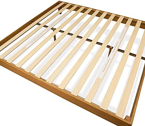 East West Furniture NVP-23-F Full Platform Bed Frame with 4 Solid Wood Legs and 2 Extra Center Legs - Oak Finish