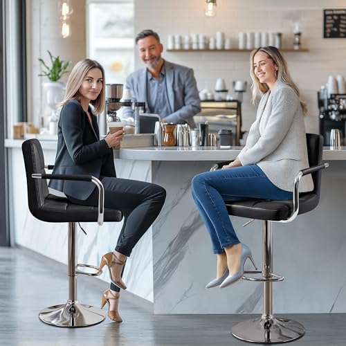 Yaheetech Bar Stools Set of 2, Swivel with Backs, Adjustable Height, Black