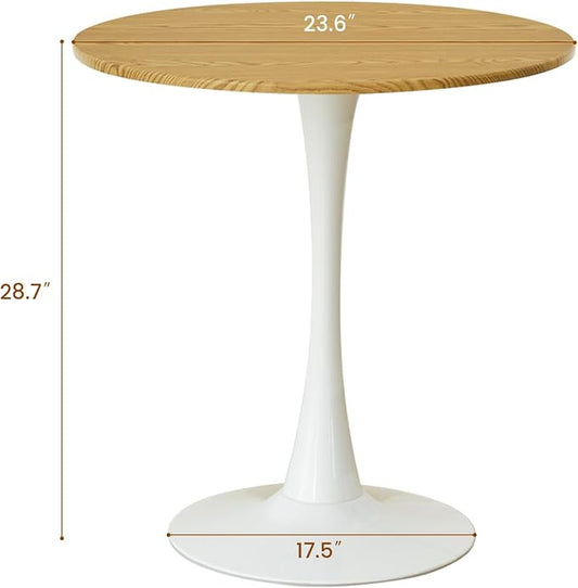 Round Dining Table, 24" Circle Tulip Table with Thickened Tabletop & Metal Pedestal, Mid Century Modern Bistro Table for Kitchen, Small Places, Living Room, Cafe (Faux Oak)