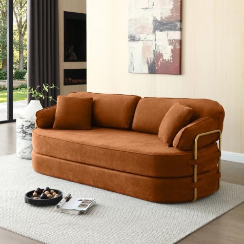 HANXIN 78.3'' Futon Sleeper Sofa Bed, Orange Boneless Couch for Living Room