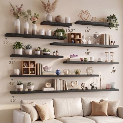 10 Inch Deep Floating Shelves 40” Set of 2, Black