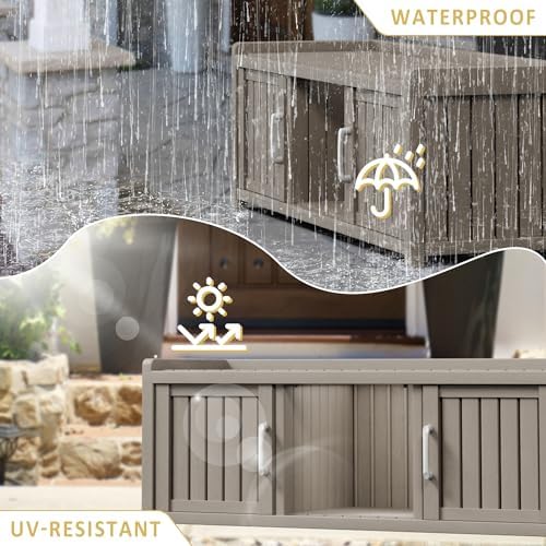 Storage Bench - Waterproof Resin Shoe Bench with Adjustable Shelves - Indoor & Outdoor Use, 2 Doors Entryway Bench with Hidden Storage Space - Storage Cabinet for Bedroom, Hallway, Grey