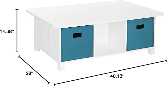 RiverRidge Kids 6 Cubby Storage 2pc Activity Table, White with Turquoise Bins