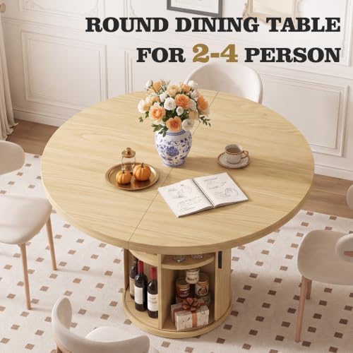 Vipbear 35.5'' Round Dining Table for 2-4 with 2-Tier Storage Shelf