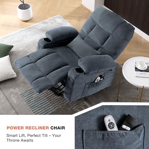MAHOMICO Power Lift Recliner Chair for Elderly with Vibration Massage and Lumbar Heating,Electric Lift Recliner Single Sofa with Side Pocket,Two Cup Holders and USB Charge Port for Living Room