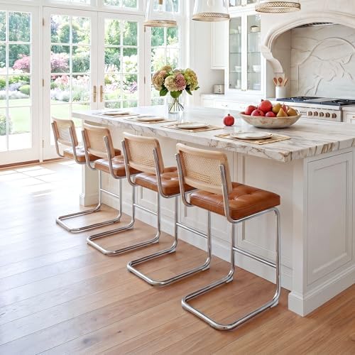 Zesthouse Natural Rattan Counter Stools Set of 3, 26" Modern Boho Barstools