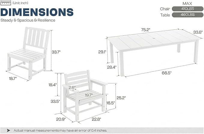 Perli™ 5-Piece Outdoor Dining Set, All-Weather HDPE Patio Furniture with 4 Armrest Chairs and Rectangular Table, UV-Resistant 4-Person Set for Deck, Backyard, White