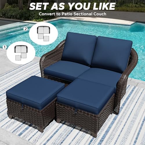3 Piece Patio Furniture Set, Wicker Outdoor Conversation Set