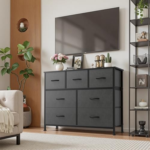 Sweetcrispy 7 Drawer Fabric Dresser for Bedroom, Closet Organizer, Gray