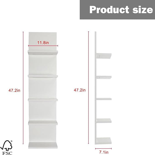 VIWODS 5-Tier Wall Shelf Unit with RGB Light, Floating Lack Shelf for Wall Storage, Wall Mounted Vertical Display Shelf for Bedroom Living Room Vanity, White